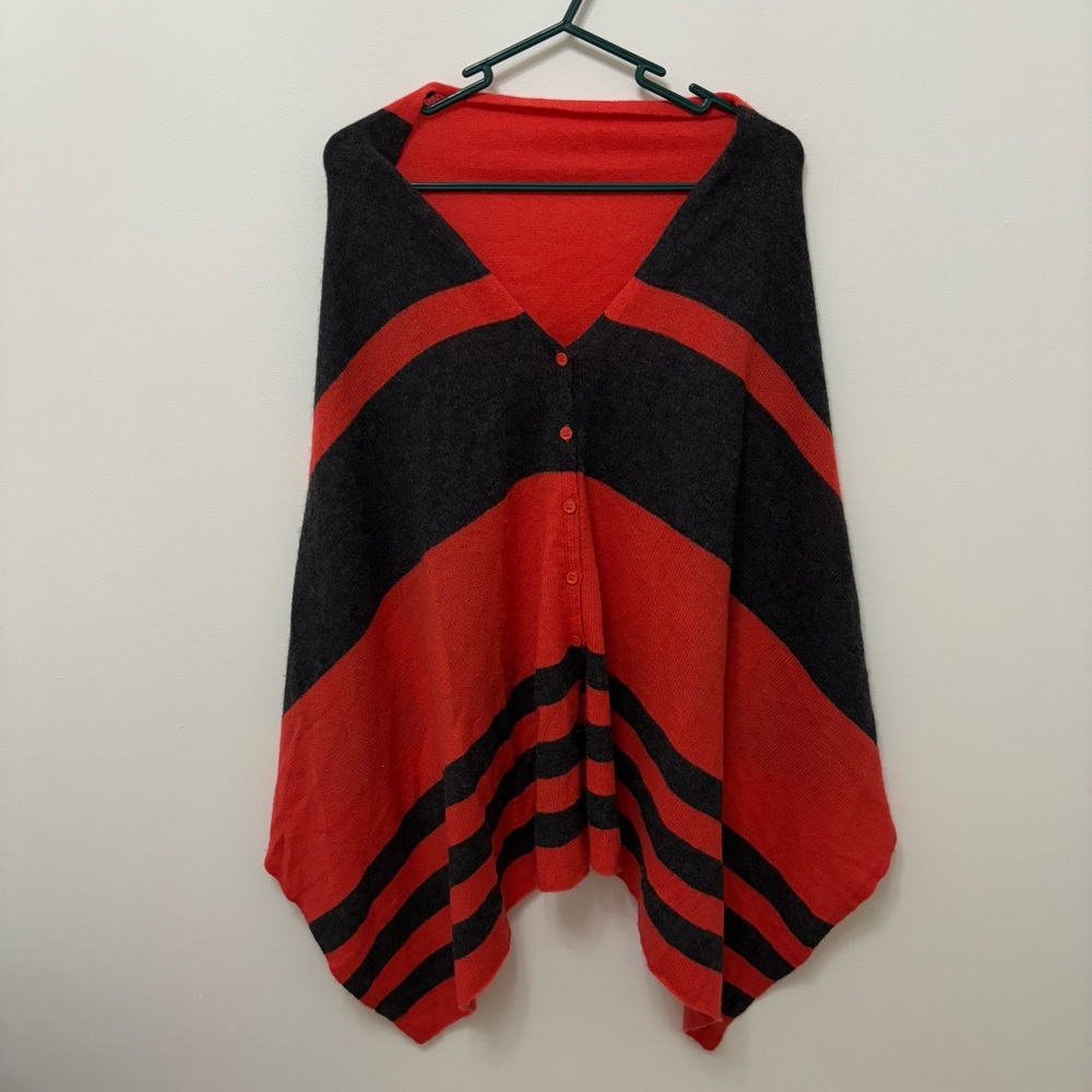 27 Miles Malibu Red and Black Striped Wrap Poncho